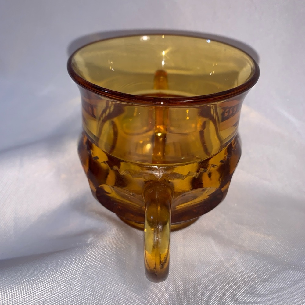 Indiana Glass Kings Crown Thumbprint Open Sugar Bowl Amber Double Handled VTG